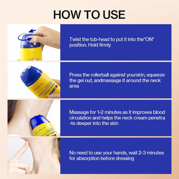 Z:SEA Neck Firming Cream with Roller - Anti-Aging Treatment, Hydrating & Tightening with Collagen, Vitamin C, Hyaluronic Acid, Reduces Wrinkles, Lifts & Firms Skin for Youthful Look, 5.29 fl oz